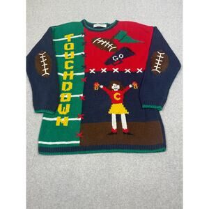 Vintage Karen Scott Womens Size M Handknit Touchdown Football Sweater
